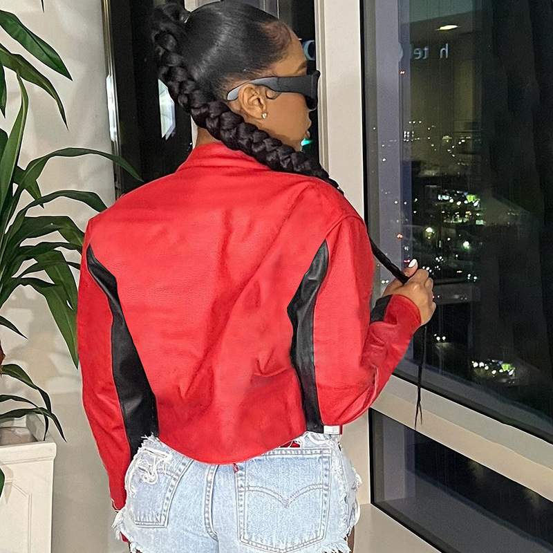 Autumn Winter Cropped Zipper Top Contrast Color Embroidery Short Jacket 6 Autumn Winter Cropped Zipper Top Contrast Color Embroidery Short Jacket - Image 6