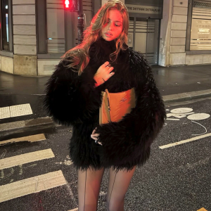 Autumn Winter High Collar Long Sleeve Comfortable Fluffy Plush Coat