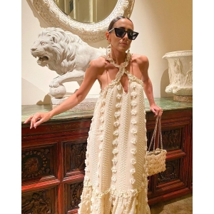 Halter Three Dimensional Floral Mop Tiered Dress