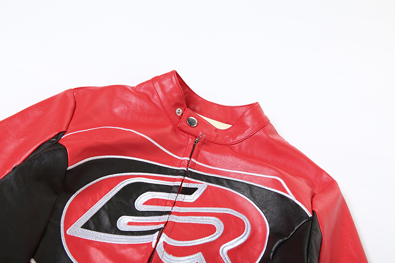 Autumn Winter Cropped Zipper Top Contrast Color Embroidery Short Jacket 7 Autumn Winter Cropped Zipper Top Contrast Color Embroidery Short Jacket - Image 7