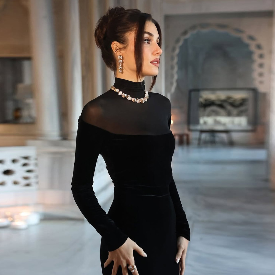 Autumn Winter High Collar Long Sleeve Elegant Graceful Slim Solid Color Slimming Dress 3 Autumn Winter High Collar Long Sleeve Elegant Graceful Slim Solid Color Slimming Dress - Image 3