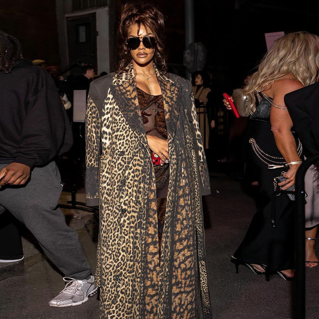 Autumn Winter Collared Print Leopard Print Long Casual Bandage Trench Coat 3 Autumn Winter Collared Print Leopard Print Long Casual Bandage Trench Coat - Image 3