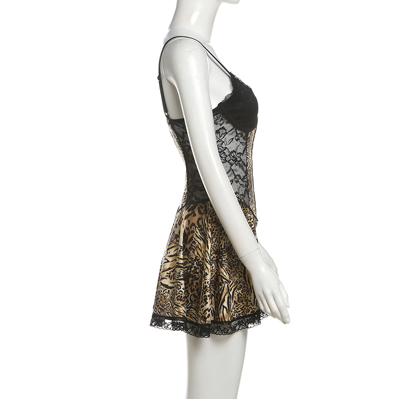 Autumn Winter Backless Slim Fit See through Lace Leopard Splicing Slip Dress 6 Autumn Winter Backless Slim Fit See Through Lace Leopard Splicing Slip Dress - Image 6