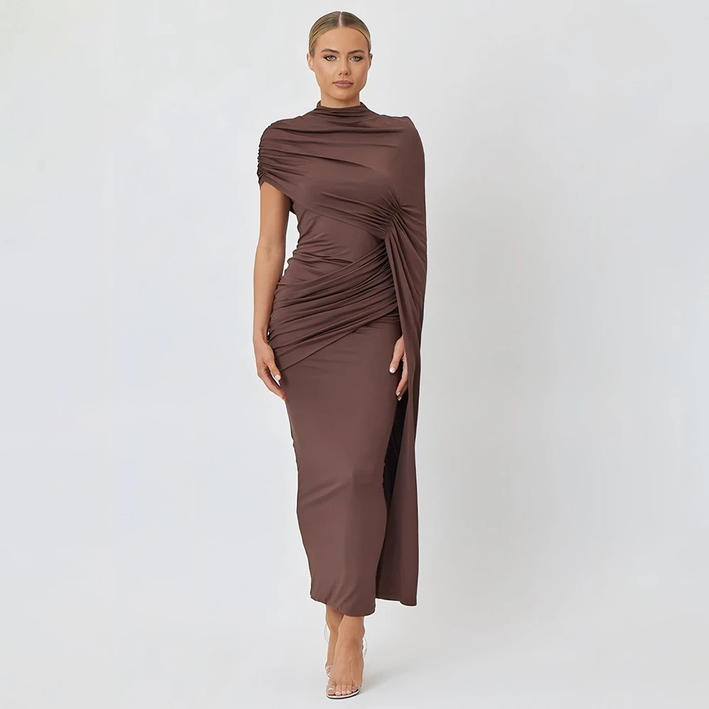 Round Neck Shoulder Wrap Solid Color Slim Fitting Patchwork Ribbon Dress 7 Round Neck Shoulder Wrap Solid Color Slim Fitting Patchwork Ribbon Dress - Image 7