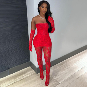 Fall Lace Tube Top High Waist Tight Body Stocking Trousers Suit