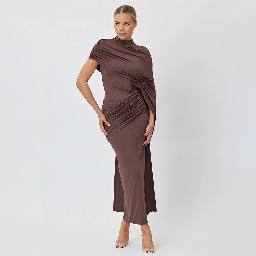 Round Neck Shoulder Wrap Solid Color Slim Fitting Patchwork Ribbon Dress 5 Round Neck Shoulder Wrap Solid Color Slim Fitting Patchwork Ribbon Dress - Image 5