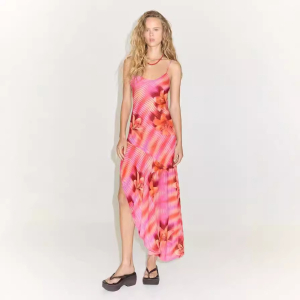 Backless Bandage Slit Printing Printing Slip Dress