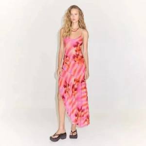 Backless Bandage Slit Printing Printing Slip Dress